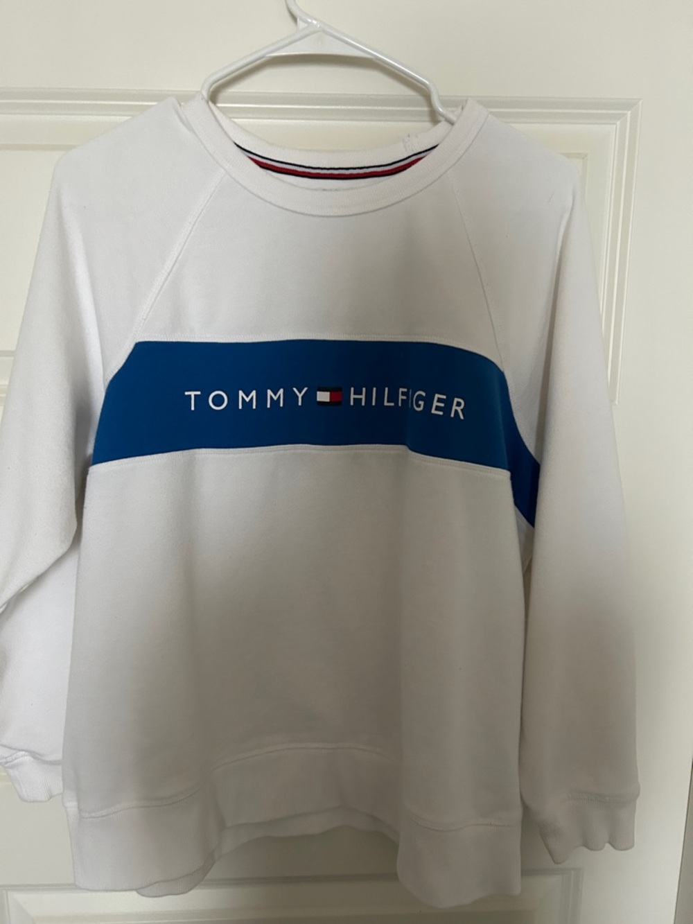 Tommy Hilfiger White Sweatshirt with Blue Chest Stripe